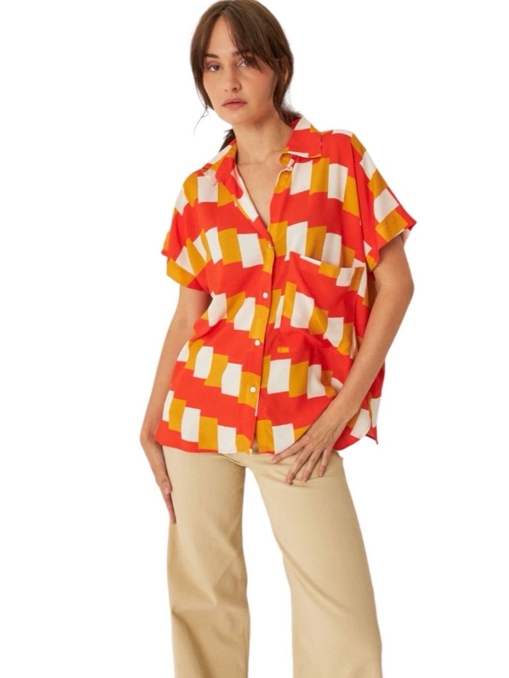 SKFK Skunkfunk Gallard Geometric Button Front Shirt EcoVero Relaxed NWT Medium
